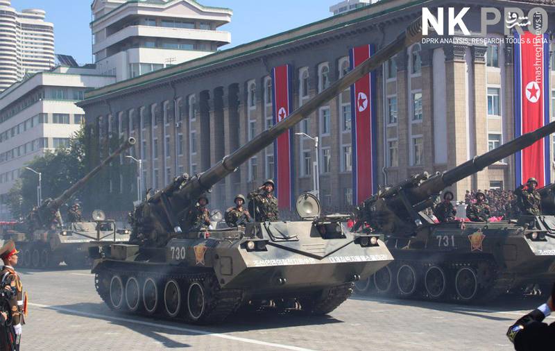 شعار ضدآمریکایی روی تانک‌های کره شمالی +عکس