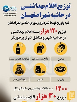 ۱۲۰ هزار بسته اقلام بهداشتی در حاشیه شهر اصفهان توزیع شد