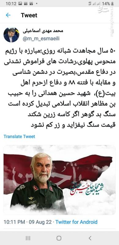 واکنش وزیر فرهنگ به اهانت میرحسین موسوی به سردار همدانی