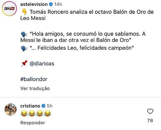 اولین واکنش رونالدو به توپ طلای مسی
