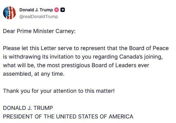ترامپ دعوت کانادا از شورای صلح غزه را پس گرفت