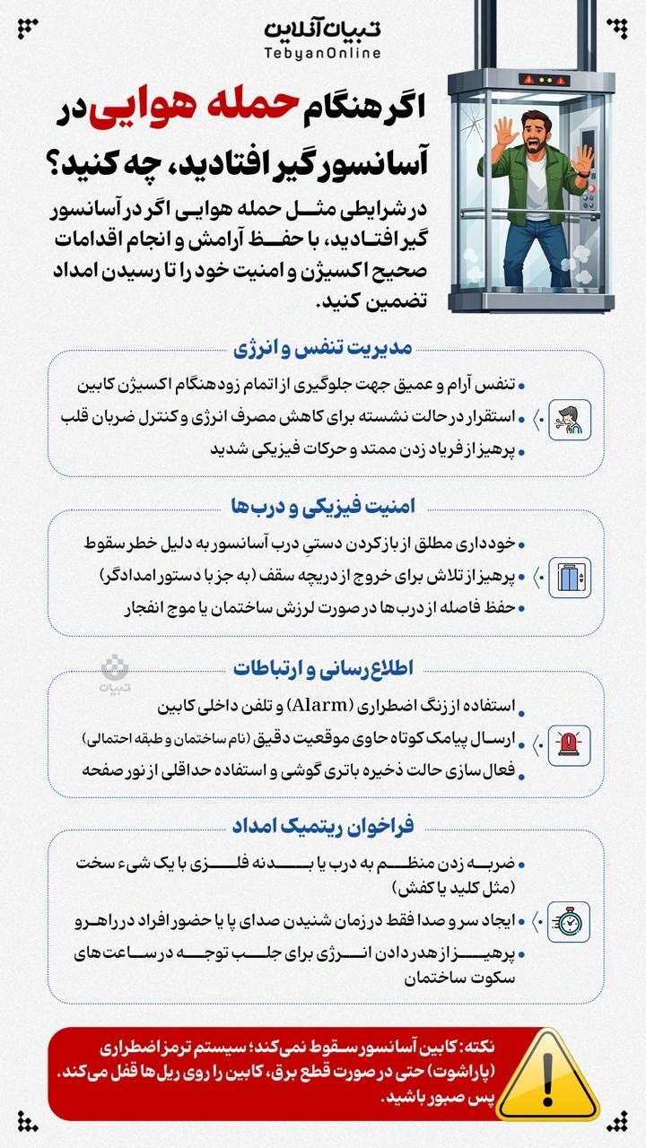 اینفوگرافی | اگر هنگام حمله هوایی در آسانسور گیر افتادید، چه کنید؟