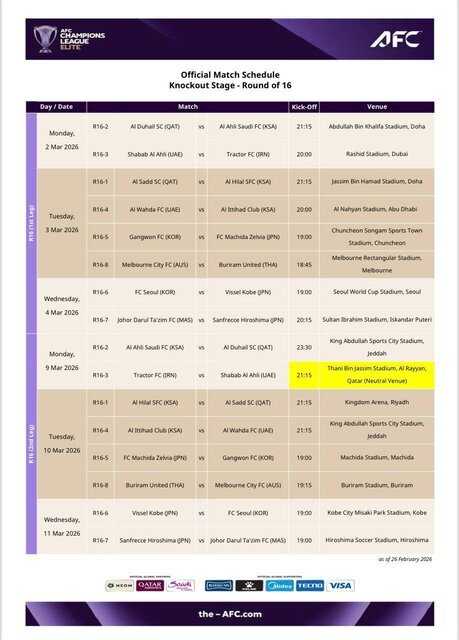 میزبانی تراکتور برابر حریف آسیایی در قطر تایید شد میزبانی تراکتور برابر حریف آسیایی در قطر تایید شد